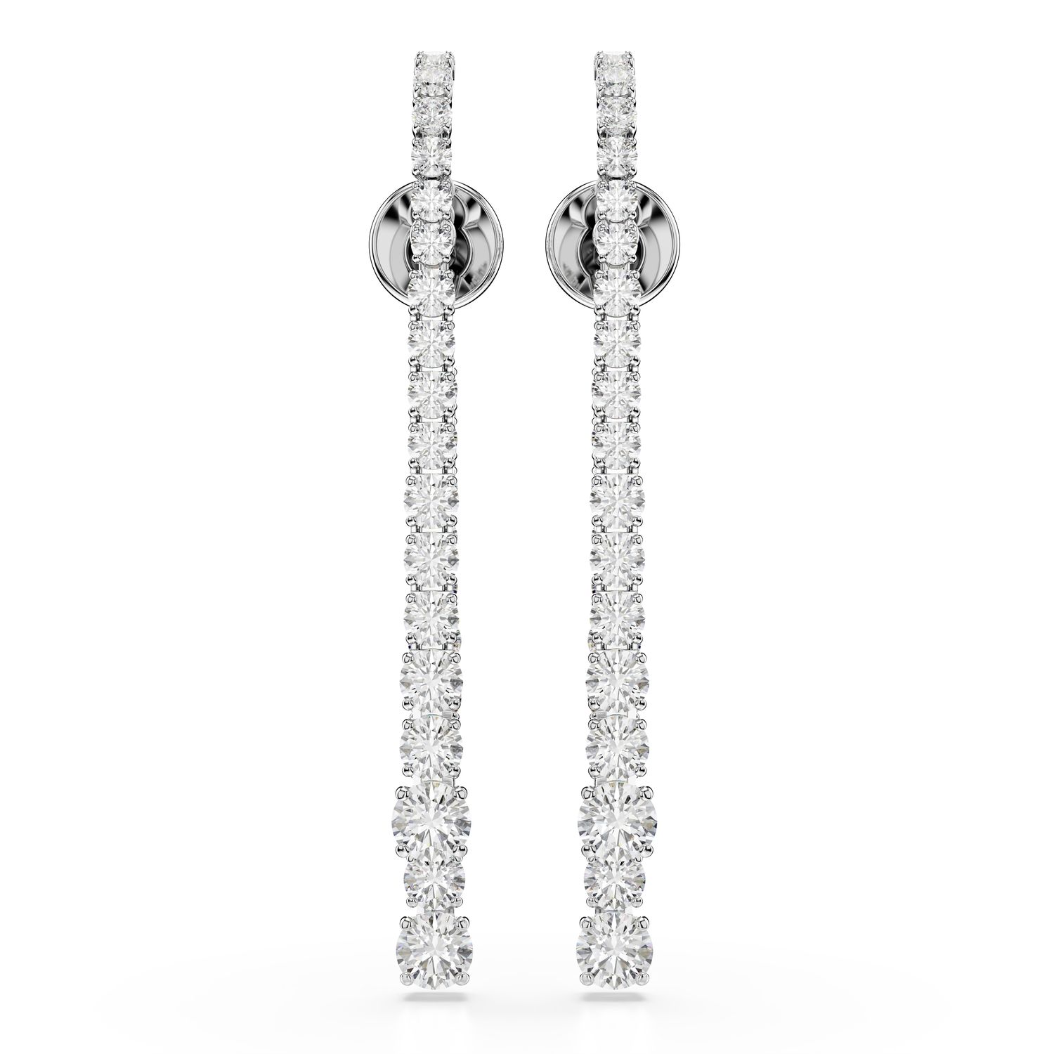 Σκουλαρίκια-σταγόνα Matrix, Διαβαθμισμένες στρογγυλές κοπές, Λευκά, Επιμετάλλωση ροδίου - Image 2