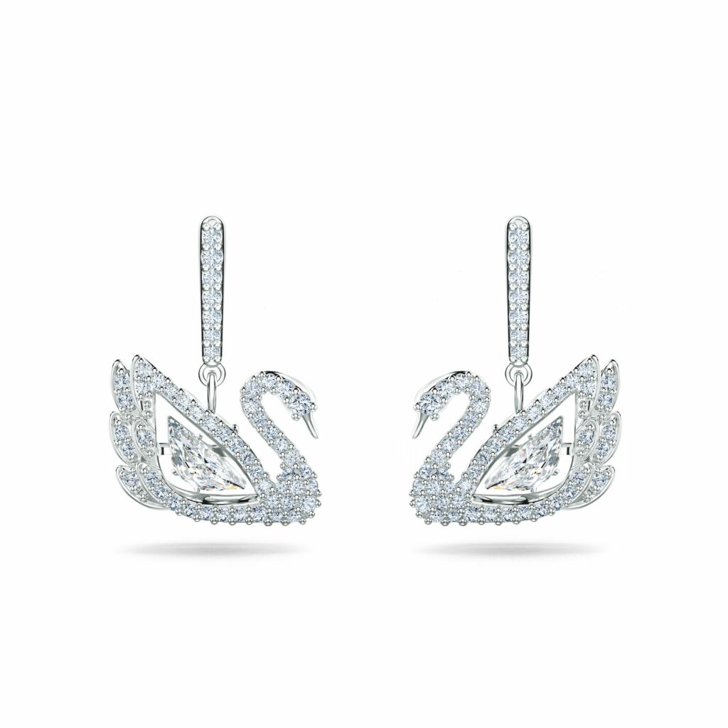 Σκουλαρίκια-σταγόνα Swan, Κύκνος, Λευκά, Επιμετάλλωση ροδίου