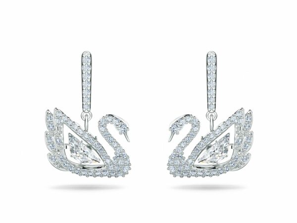 Σκουλαρίκια-σταγόνα Swan, Κύκνος, Λευκά, Επιμετάλλωση ροδίου