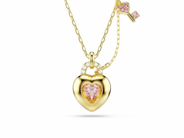 Μενταγιόν Idyllia, Μείξη κοπών, Καρδιά, κλειδί, Ροζ, Επιμετάλλωση σε χρυσαφί τόνο