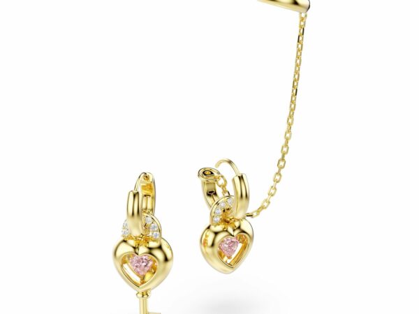 Σκουλαρίκια drop με σκουλαρίκι τύπου cuff Idyllia, Μείξη κοπών, Καρδιά με κλειδί, Ροζ, Επιμετάλλωση σε χρυσαφί τόνο
