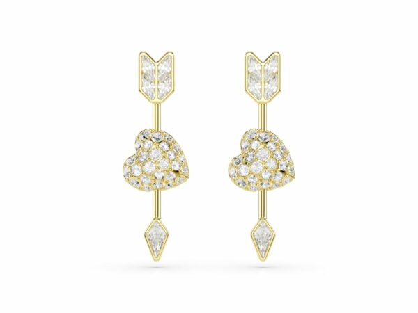 Σκουλαρίκια-σταγόνα Idyllia, Μείξη κοπών, Καρδιά με βέλος, Λευκά, Επιμετάλλωση σε χρυσαφί τόνο