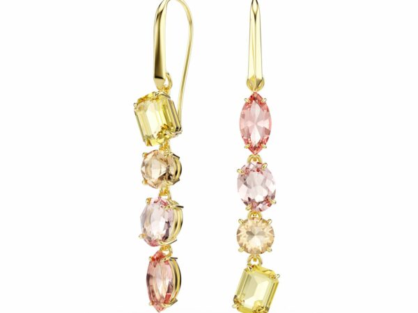 Σκουλαρίκια-σταγόνα Gema, Ασυμμετρικό σχέδιο, Μείξη κοπών, Ροζ, Επιμετάλλωση σε χρυσαφί τόνο