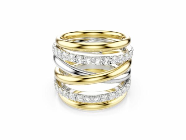 Δαχτυλίδι κοκτέιλ Hyperbola, Στρογγυλή κοπή, Λευκό, Φινίρισμα από διάφορα μέταλλα