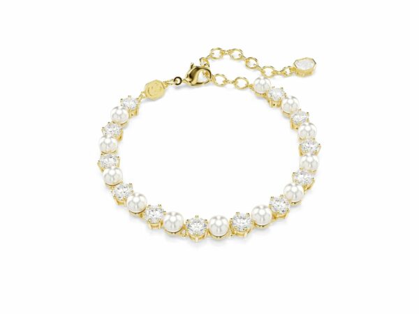 Βραχιόλι Tennis Matrix, Crystal pearl, Στρογγυλή κοπή, Λευκό, Επιμετάλλωση σε χρυσαφί τόνο