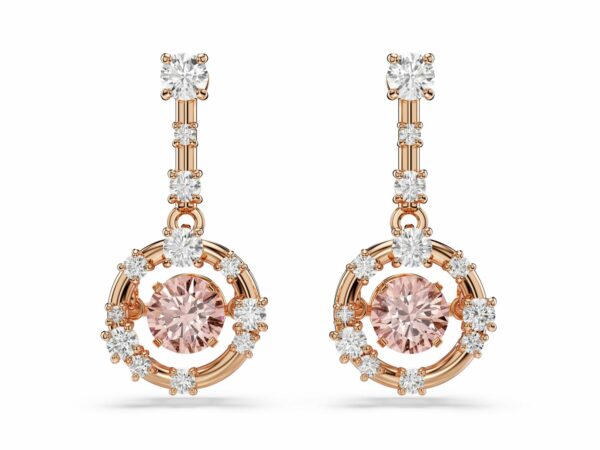 Σκουλαρίκια-σταγόνα Constella, Στρογγυλή κοπή, Dancing Stone, Ροζ, Επιμετάλλωση σε ροζ χρυσαφί τόνο