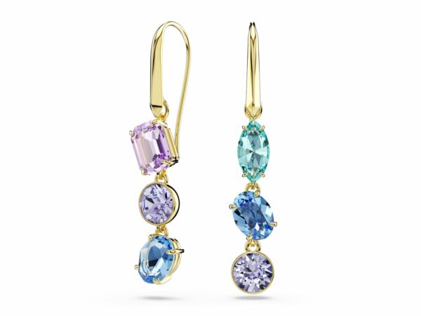 Σκουλαρίκια-σταγόνα Gema, Ασυμμετρικό σχέδιο, Μείξη κοπών, Πολύχρωμα, Επιμετάλλωση σε χρυσαφί τόνο