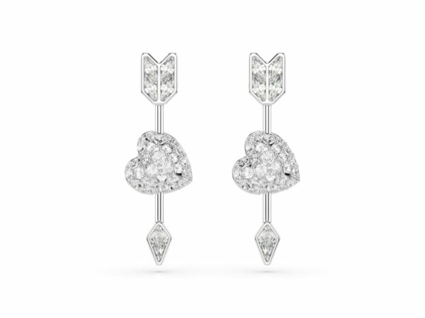 Σκουλαρίκια-σταγόνα Idyllia, Μείξη κοπών, Καρδιά με βέλος, Λευκά, Επιμετάλλωση ροδίου