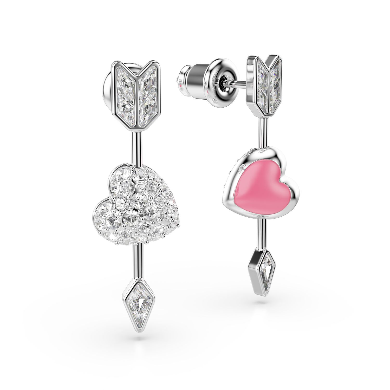 Σκουλαρίκια-σταγόνα Idyllia, Μείξη κοπών, Καρδιά με βέλος, Λευκά, Επιμετάλλωση ροδίου - Image 5