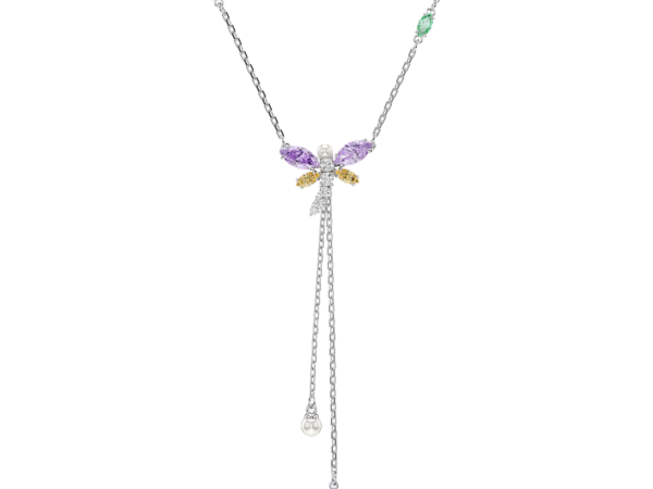 Κολιέ σε σχήμα Υ Ariana Grande x Swarovski, Μείξη κοπών, Λιβελούλα, Πολύχρωμο, Επιμετάλλωση ροδίου