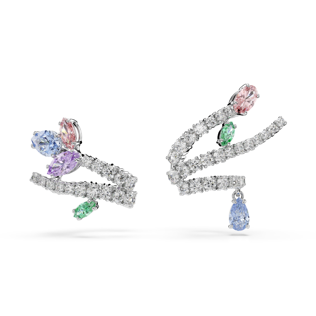 Σετ σκουλαρίκια-χειροπέδα Ariana Grande x Swarovski, Μείξη κοπών, Πολύχρωμο, Επιμετάλλωση ροδίου