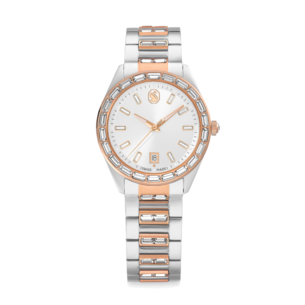 Ρολόι Matrix date, Swiss Made, Μεταλλικό μπρασελέ, Ροζ χρυσαφί τόνος, Φινίρισμα από διάφορα μέταλλα