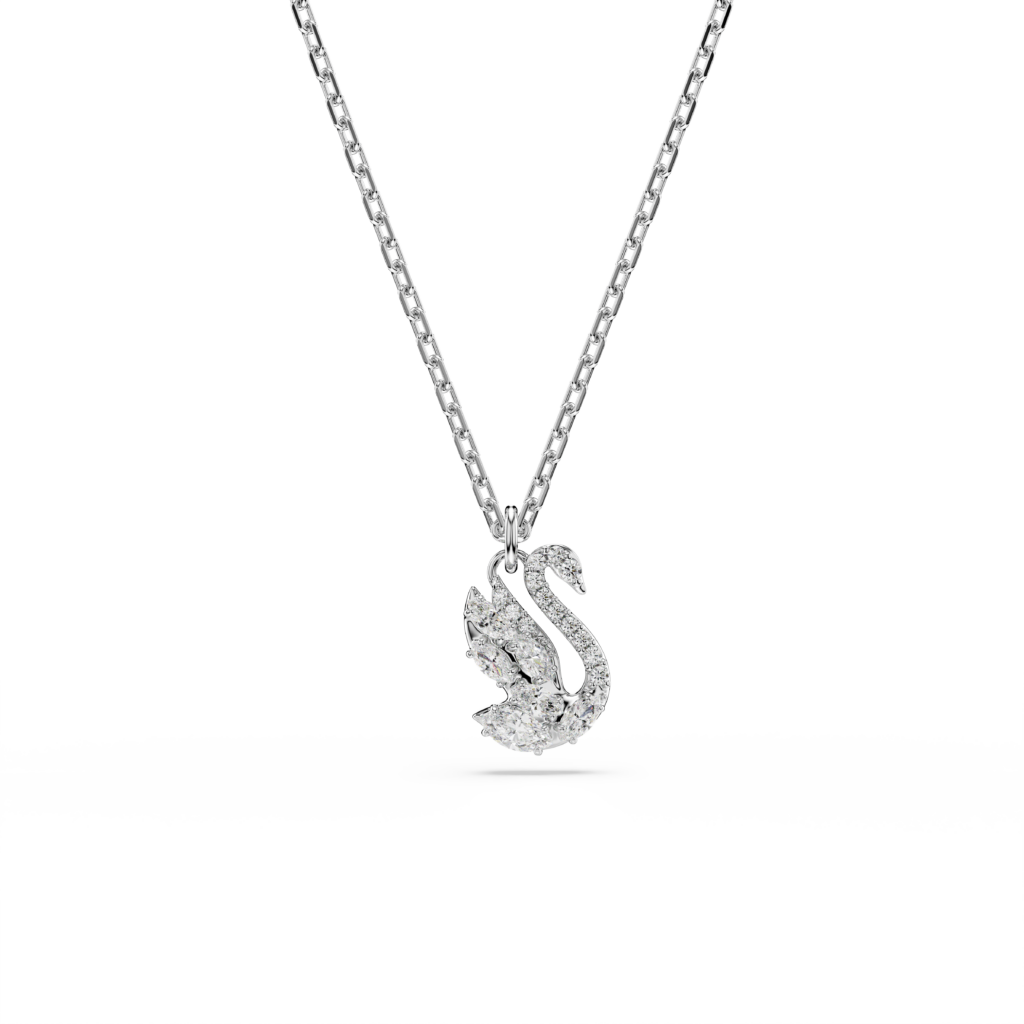Μενταγιόν Swan, Μείξη κοπών, Κύκνος, Λευκό, Επιμετάλλωση ροδίου